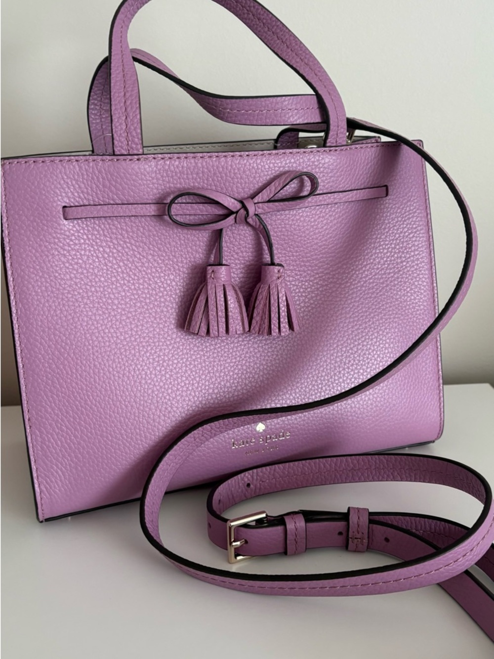 NEW ♠️Kate spade purple Leather Tassel Tote authentic